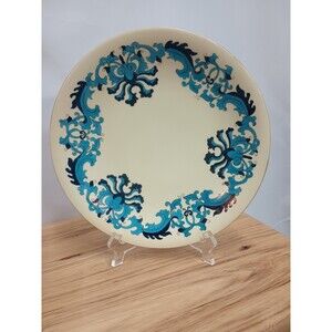 Vintage Limoges France Plate Yellow Blue Scrollwork CRACK
